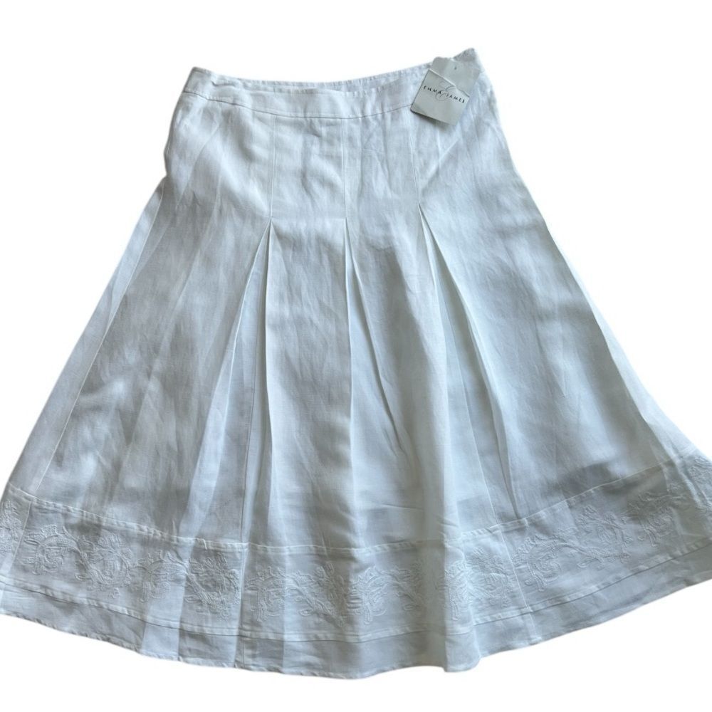 NWT Emma James Women’s White Pleated A-Line Fully Lined Midi Spring Skirt sz16
